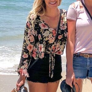 Floral Black and Pink Women's Top